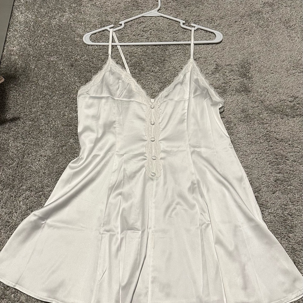 Bridal Getting Ready Slip, White Lace Trim